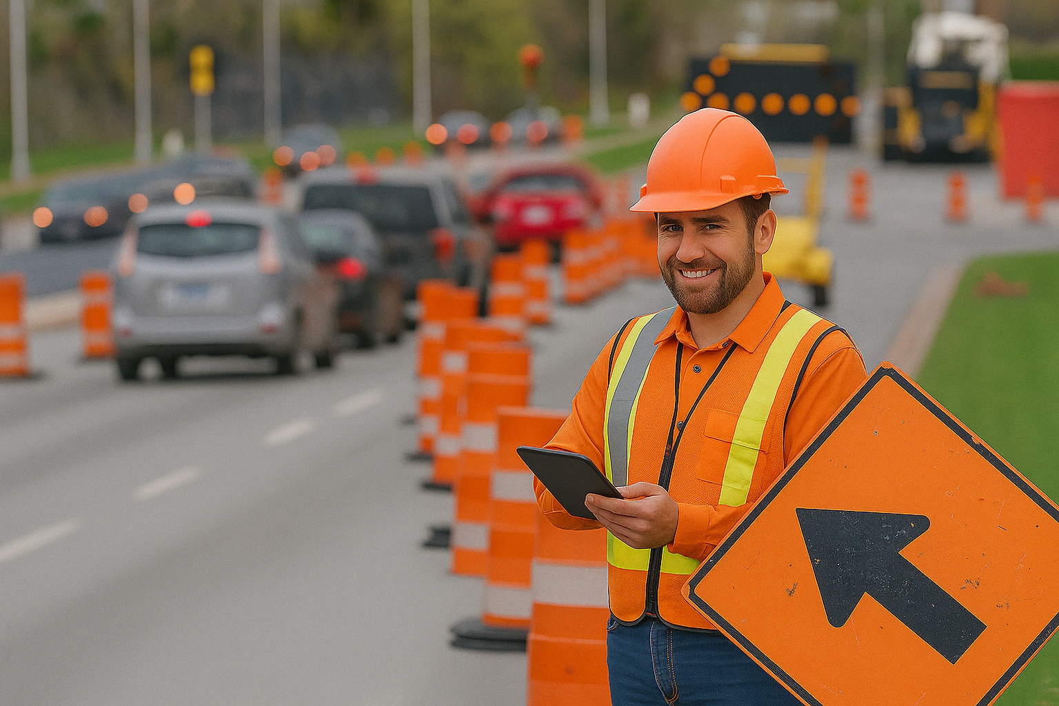 Traffic crew using tablet on site